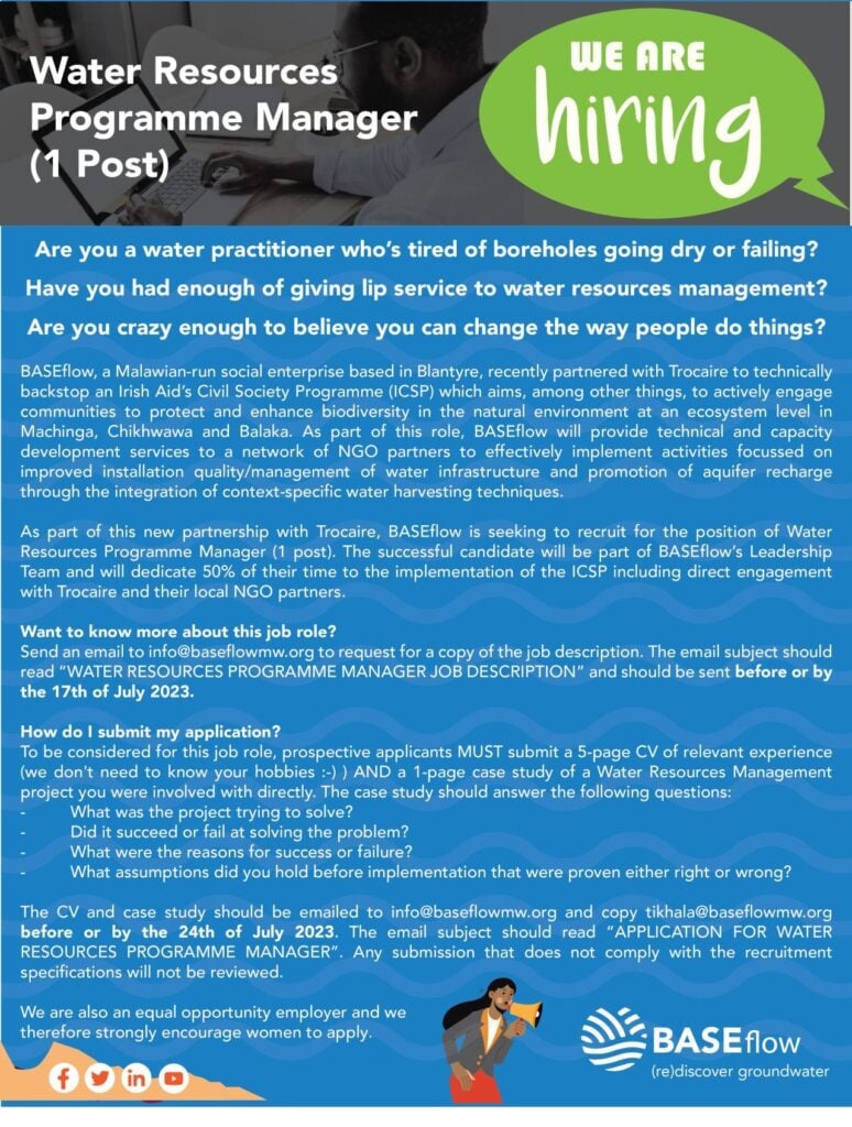 Josh&rsquo;s Water Jobs – Water Resources Programme Manager